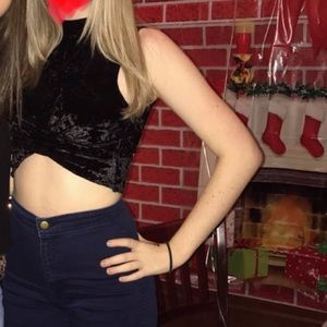 Black Turtleneck Velvet Crop Top Topshop Size 4